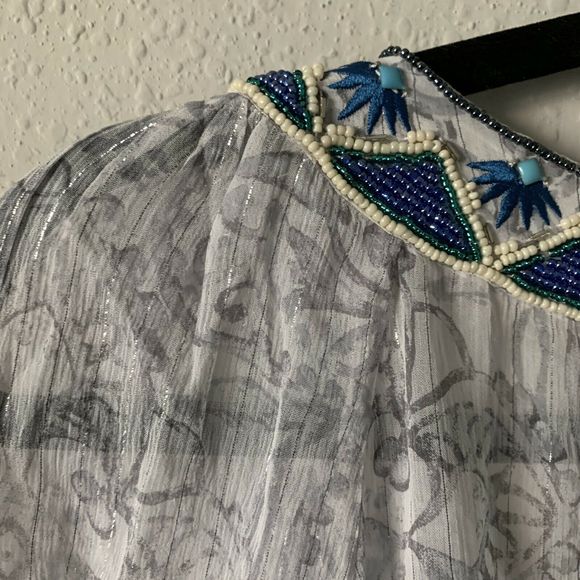 WHBM Petite Sheer White Metallic Beaded Tunic - Picture 6 of 7